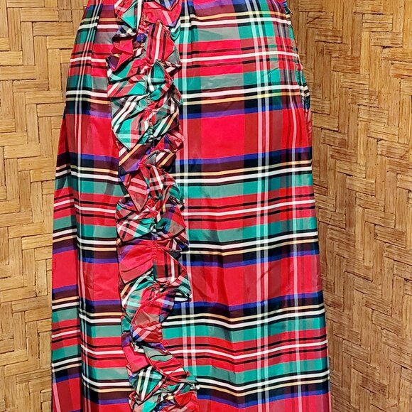 VTG Maxi Taffeta Plaid Long Christmas Holiday Hostess dress skirt 70s XS - Picture 10 of 10